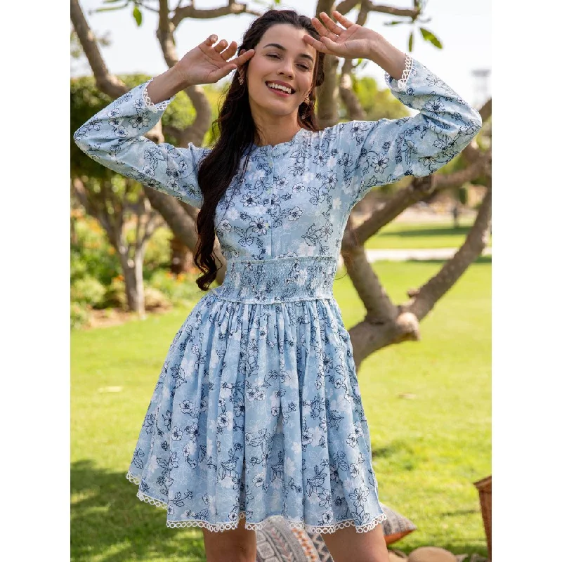 B'Infinite Shades of Blue Shirred Dress
