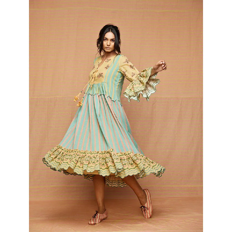 Swati Vijaivargie Edie Striped Floral Tiered Dress