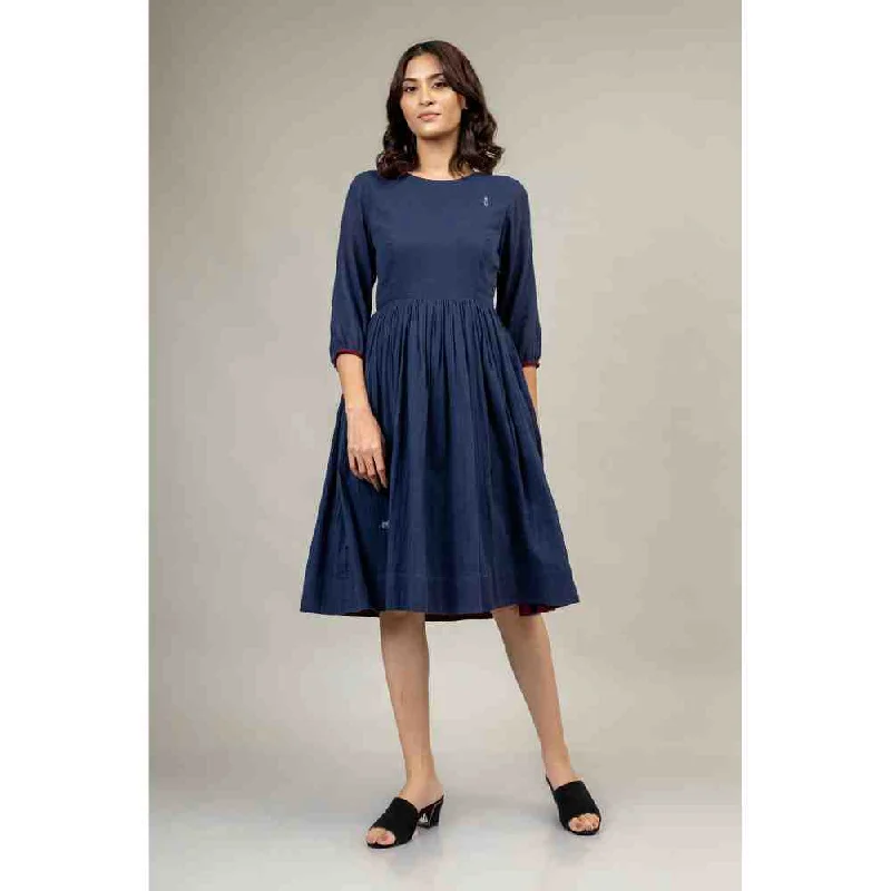Doodlage Doodlafe Blue Embroidered Garthered Dress