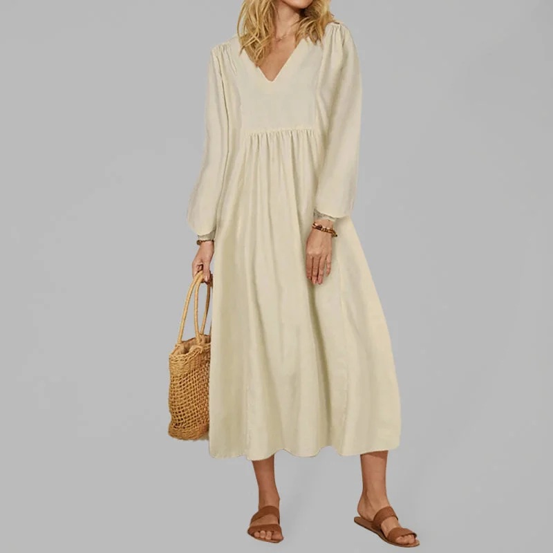 Blue Zone Planet |  Women's Cotton Linen Loose Balloon Sleeve Dress