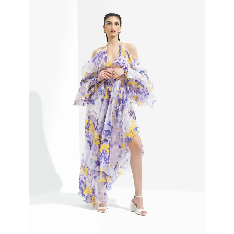 MANDIRA WIRK Sumire Printed Butterfly Dress Purple