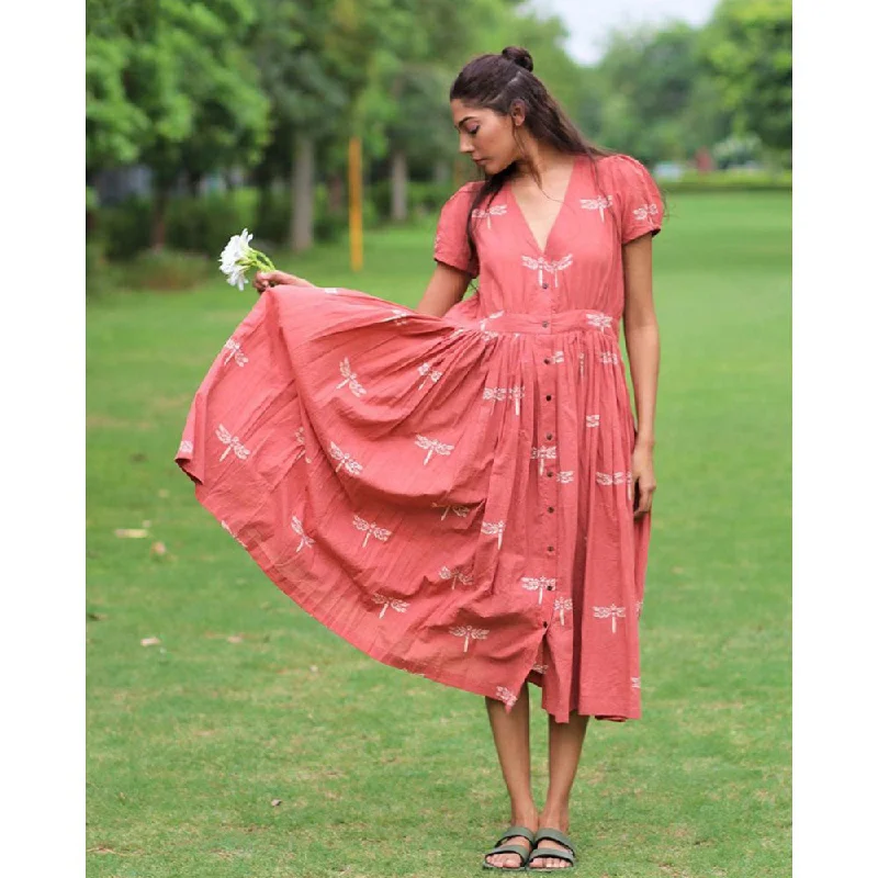 Chidiyaa Coral Cotton Dress