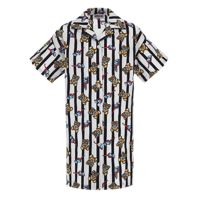 Teddy Bear Print Striped Dress