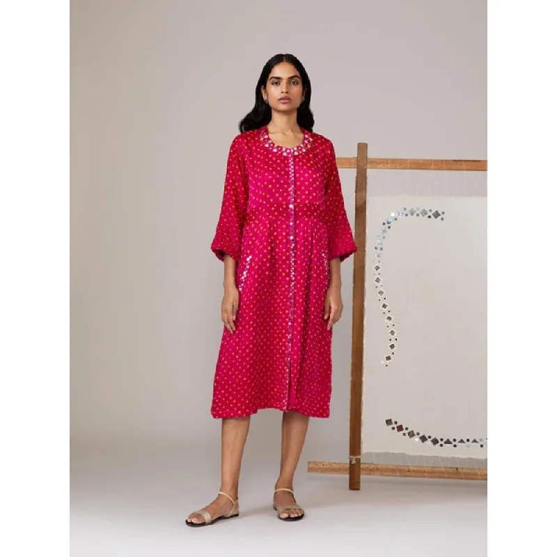 Twenty Nine Pink Bandhani Yoke Dress