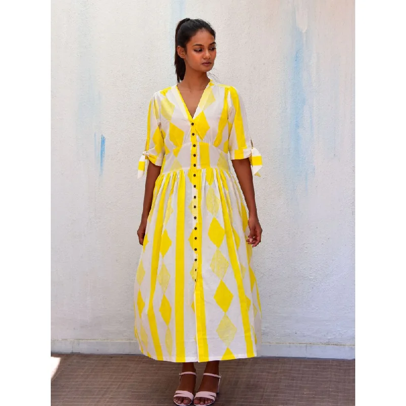 Chidiyaa Smell of Rain Pondicherry Hand Block Printed Cotton Dress