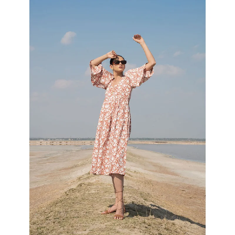 MARCHE Rust Basille Victoria Hand Block Printed Cotton Dress