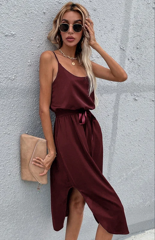 Blue Zone Planet | Solid Color Bodycon Slit Dress