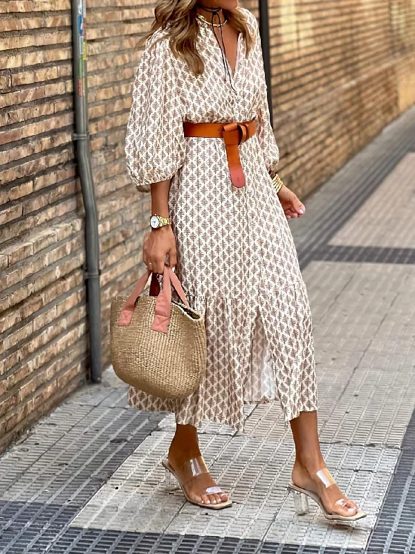 LUNE PRINTED LANTERN SLEEVE DRESS