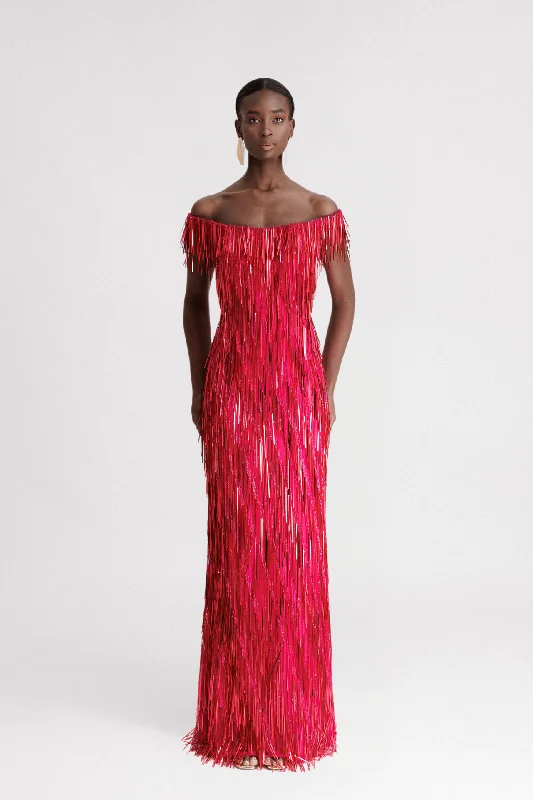Off-shoulder Beaded Fringes Dress