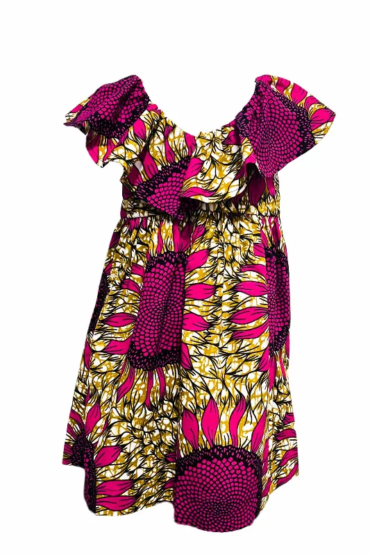 Sienna Frill Dress - Pink/Yellow Sunflowers