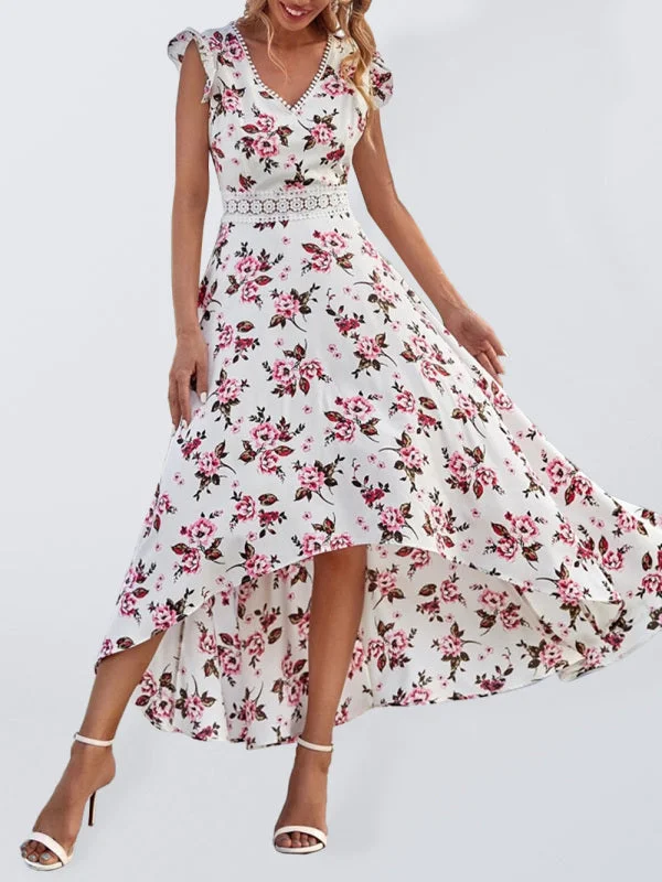 Blue Zone Planet |  Women's Printed Sleeveless Swing Skirt Lace Waist Dress