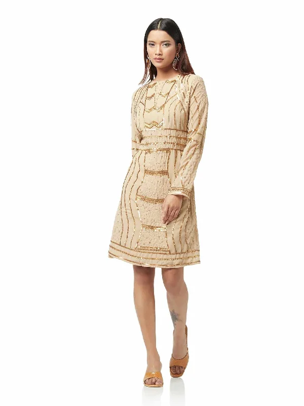 Go Gorgeous Beige Gold Dress