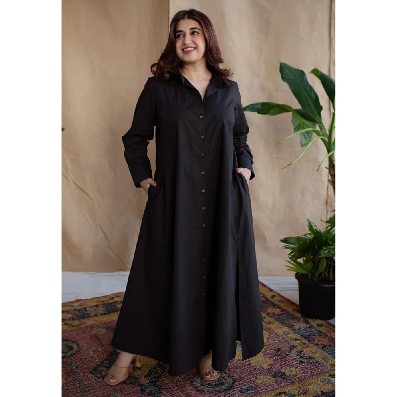 The Indian Ethnic Co. Black Poplin Cotton Solid Dress