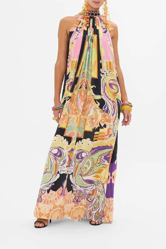 TIE NECK LONG DRESS CLUB CINEMANIA Tunics Luxurious premium
