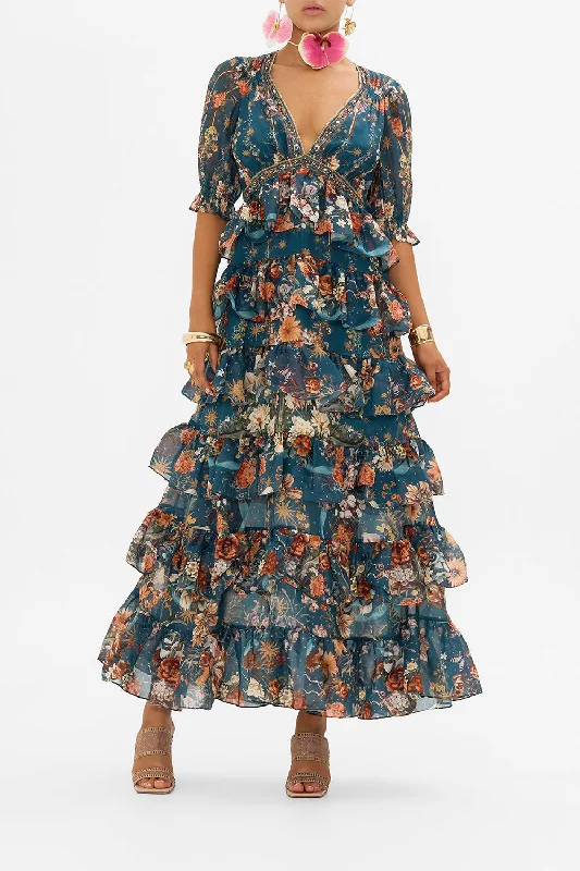 PUFF SLEEVE TIERED SKIRT LONG DRESS SHE WHO WEARS THE CROWN Tunics Cozy soft
