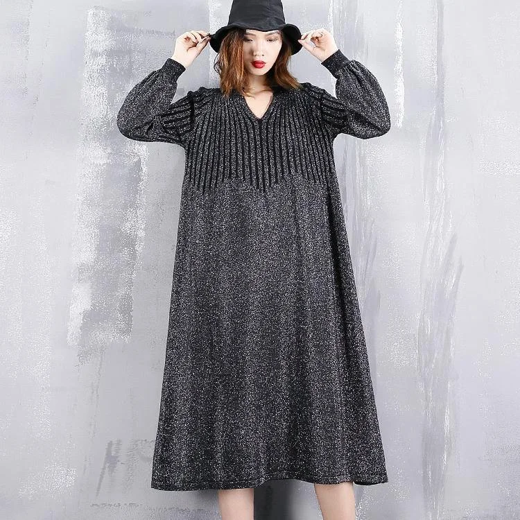 2024 black sweater dress plus size v neck sweater vintage baggy Cinched winter dress Plaid Sweater Polka Dot Checkered