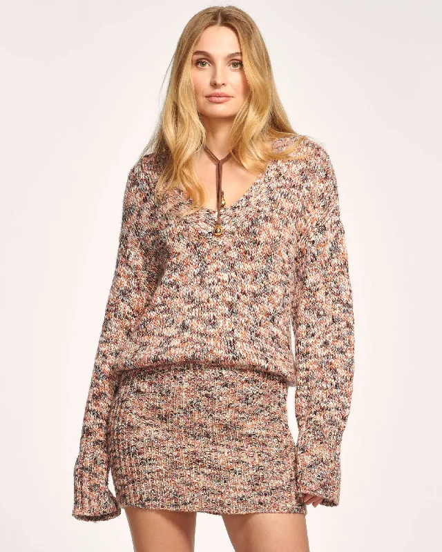 Adeliza V-Neck Mini Sweater Dress High Neck Crew Neck V-Neck