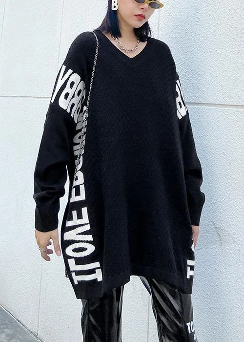 Aesthetic fall black Letter sweaters casual o neck knitted t shirt Faux Fur Fabric Real Fur Fabric Shearling Fabric