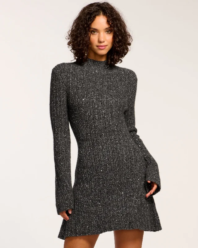 Ambrosius Mini Sweater Dress Turtle Neck Boat Neck Asymmetrical Neck