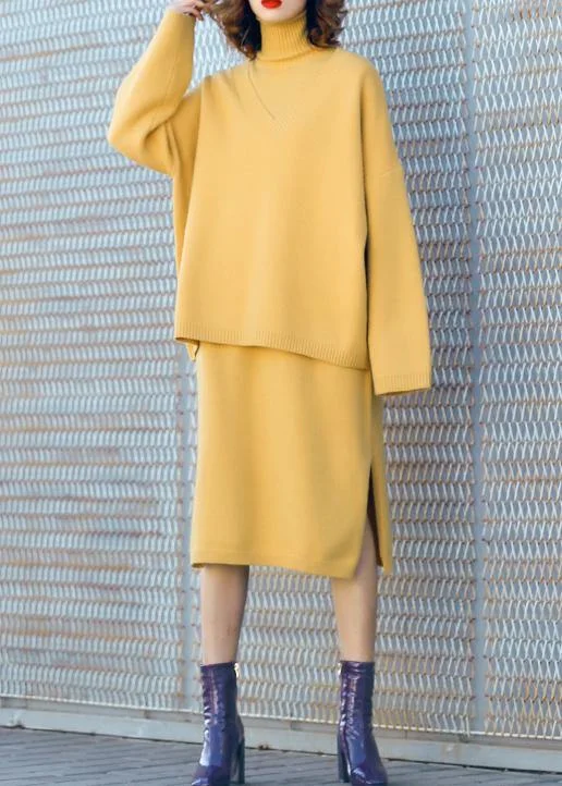 Autumn new temperament yellow high collar long-sleeved sweater suit skirt two-piece Chenille Fabric Brocade Fabric Lace Fabric Autumn new temperament yellow high collar long-sleeved sweater suit skirt two-piece Chenille Fabric Brocade Fabric Lace Fabric
