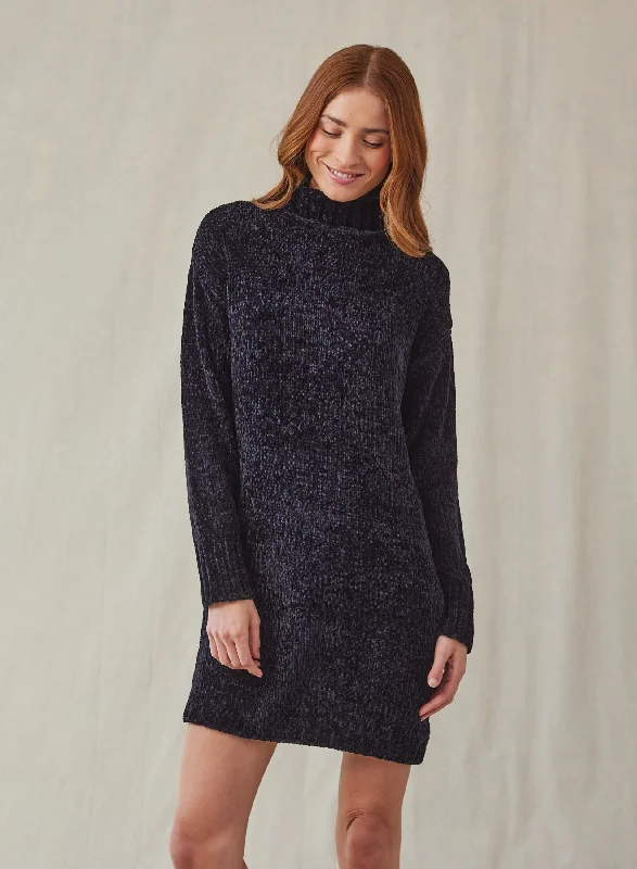 Turtle Neck Chenille Sweater Dress - Galaxy Smoke Layered Multi-layer Single Layer