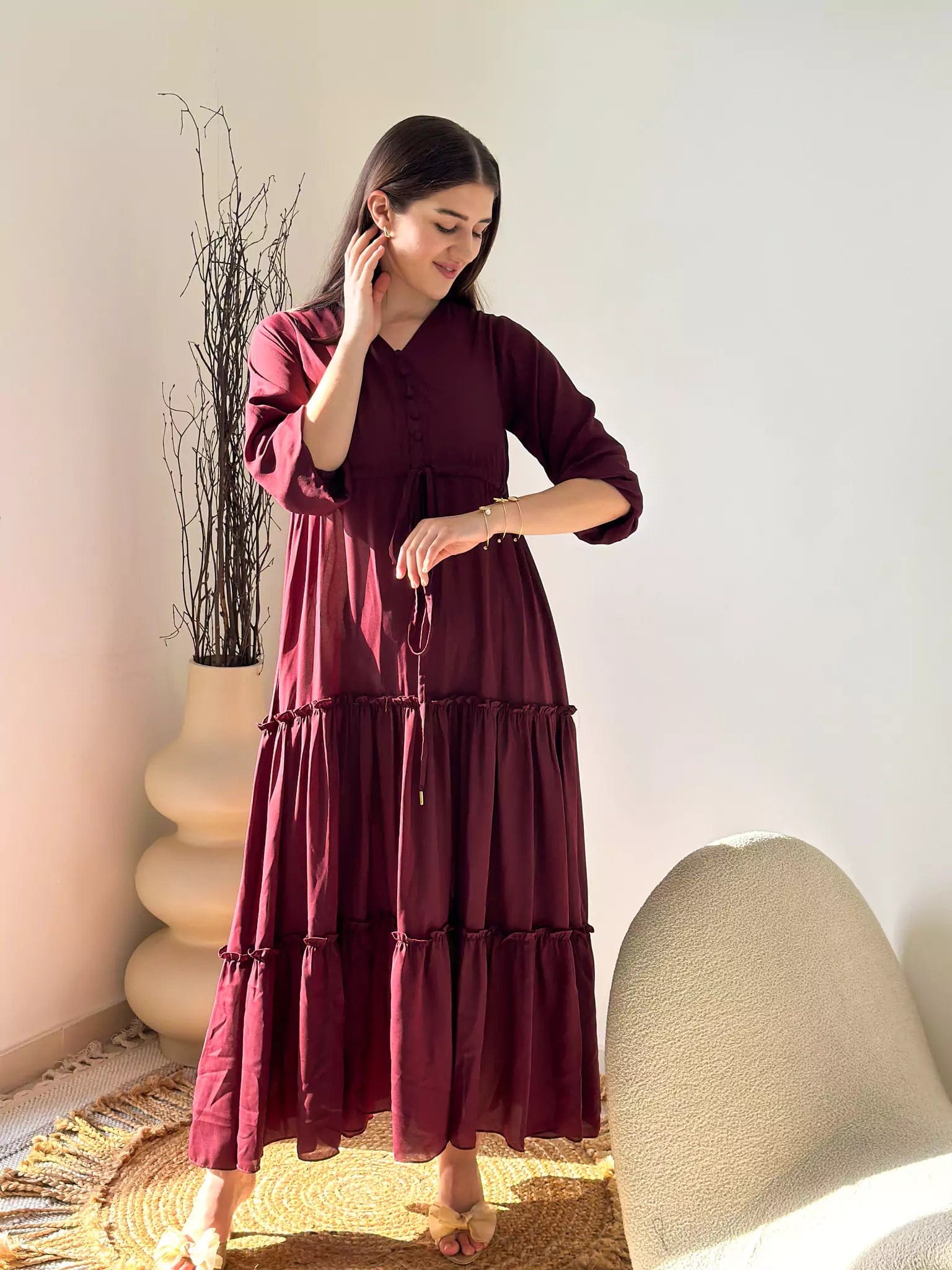 Berry Me Solid Long Dress Tunics Trendy modern