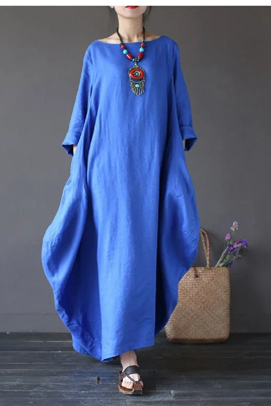 Blue Bat Sleeve Casual Long Dress Plus Size Women Dress Tunics Denim casual