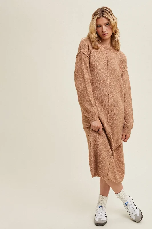 Brushed Sweater Midi Dress Cashmere Blend Cotton Blend Poly Blend