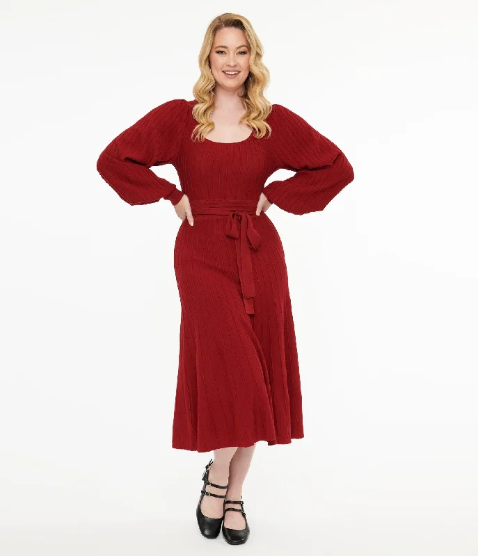 Burgundy Keep Looking Up Sweater Midi Dress Cotton Fabric Linen Fabric Terry Fabric