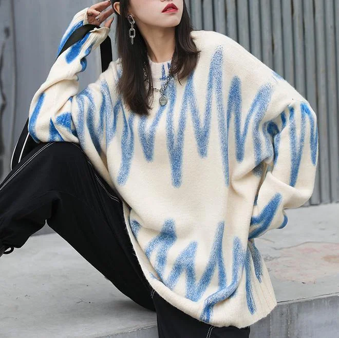 Chunky fall beige striped knitted blouse Loose fitting o neckSweater Blouse Anti-Pilling Anti-Shrink Durable Chunky fall beige striped knitted blouse Loose fitting o neckSweater Blouse Anti-Pilling Anti-Shrink Durable