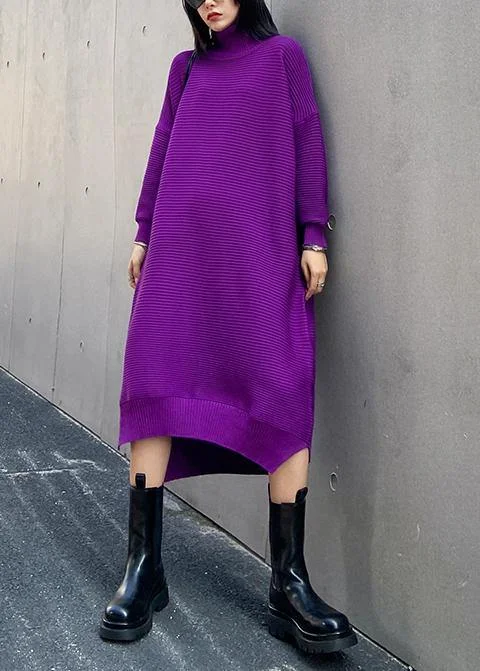 Chunky high neck low high design Sweater fall weather Upcycle purple oversized knitted dress Stylish Fashionable Trendy Chunky high neck low high design Sweater fall weather Upcycle purple oversized knitted dress Stylish Fashionable Trendy