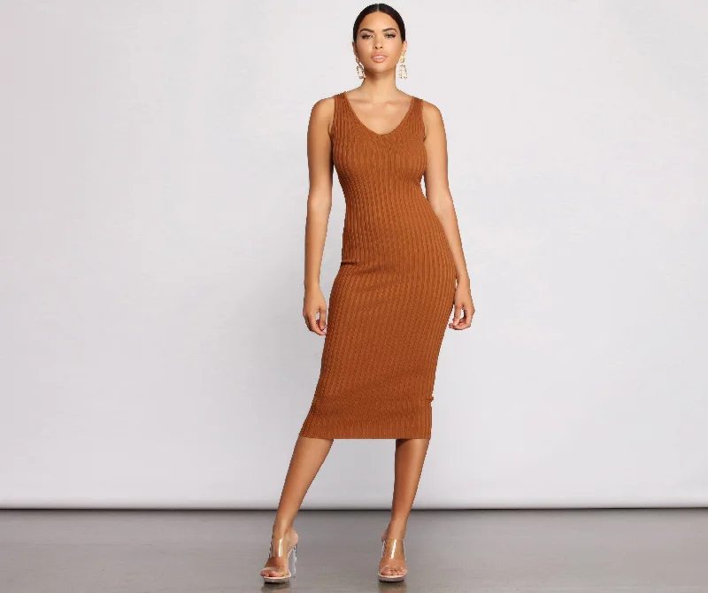 Keepin' Knit Chic Charming Midi Sweater Dress Bright Pastel Dark