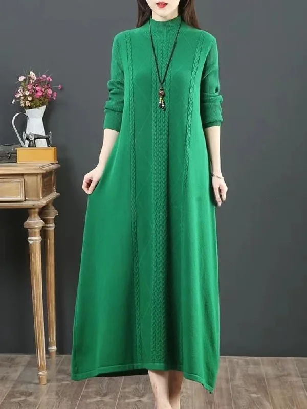 Comfy green Sweater weather DIY o neck Rough edge Mujer knit dresses Collared Crew Neck Turtle Neck