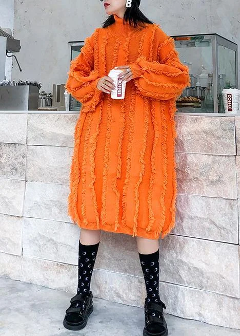 Comfy high neck tassel Sweater fall weather Upcycle orange baggy knitwear Nylon Fabric Polyester Fabric Spandex Fabric Comfy high neck tassel Sweater fall weather Upcycle orange baggy knitwear Nylon Fabric Polyester Fabric Spandex Fabric