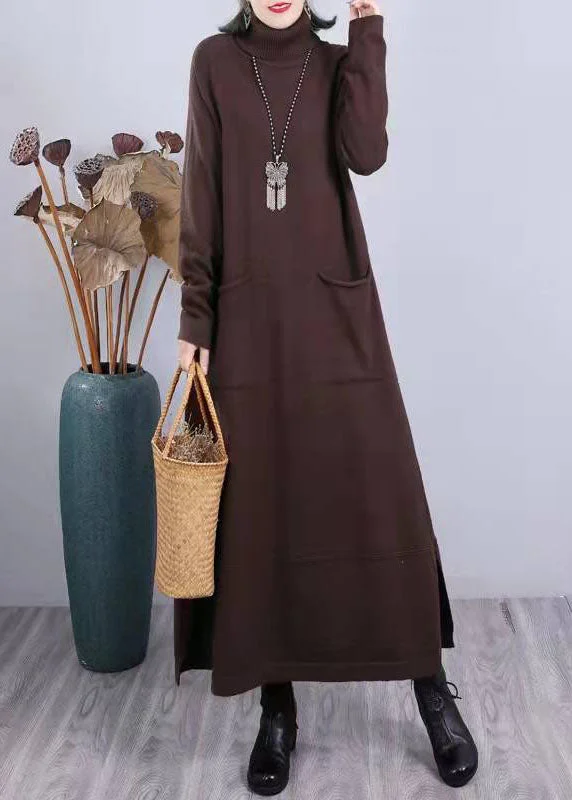 Comfy side open Sweater weather Vintage brown oversized knit top fall Solid Color Striped Floral Print