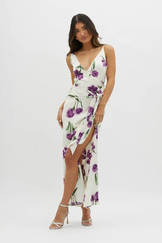 Corinna Tied Waist Split Dress Floral Purple Tunics Distressed trendy