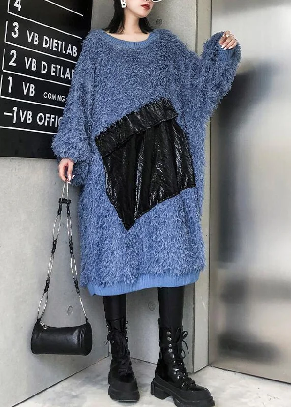 Cute blue Sweater weather plus size o neck tassel Big sweater dresses Cotton Fabric Linen Fabric Terry Fabric Cute blue Sweater weather plus size o neck tassel Big sweater dresses Cotton Fabric Linen Fabric Terry Fabric
