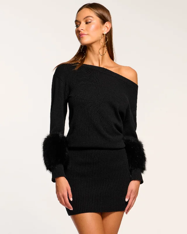 Cyrus Off-The-Shoulder Sweater Dress Hooded Sweater Collared Sweater Shawl Collar