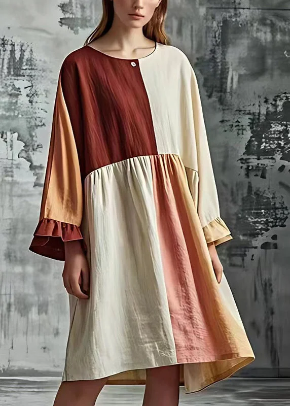 DIY Colorblock Oversized Patchwork Cotton Long Dresses Summer Tunics Handmade artisanal