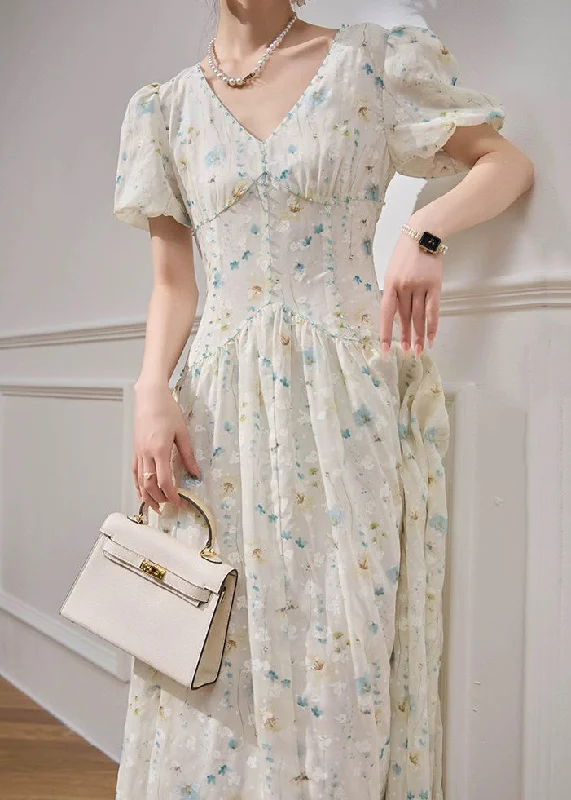 Elegant White V Neck Patchwork Chiffon Long Dress Short Sleeve Tunics Winter warm