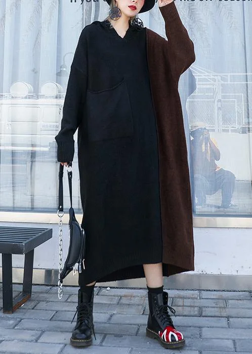 Fashion chocolate Sweater dress outfit Vintage hooded patchwork Art knit dresses Casual Formal Business Fashion chocolate Sweater dress outfit Vintage hooded patchwork Art knit dresses Casual Formal Business