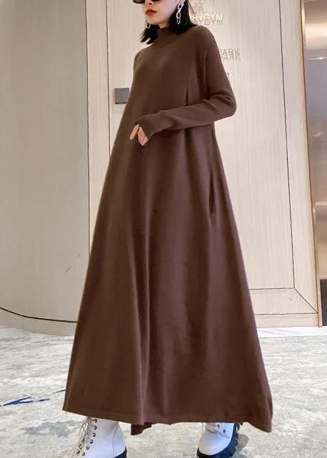 Fashion chocolate Sweater dresses Refashion high neck large hem Mujer fall knitwear Hooded Caped Shawl Collar