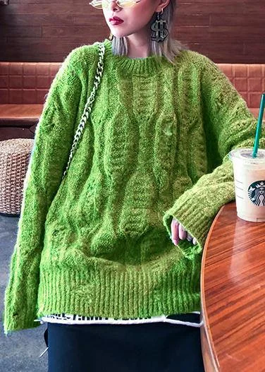 Fashion winter green sweaters plus size o neck patchwork Hole knit blouse Embroidered Appliqued Beaded