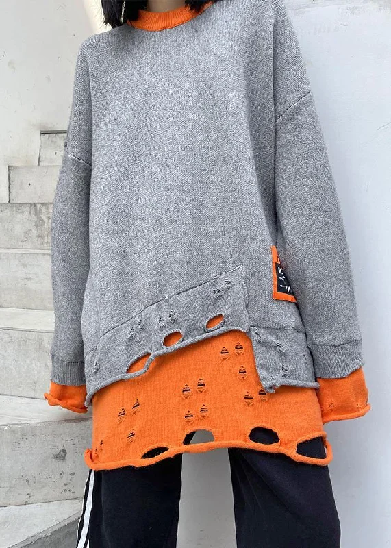 For Spring Gray Sweater Tops O Neck Hole Fashion Knitted Blouse Real Fur Shearling Chenille For Spring Gray Sweater Tops O Neck Hole Fashion Knitted Blouse Real Fur Shearling Chenille