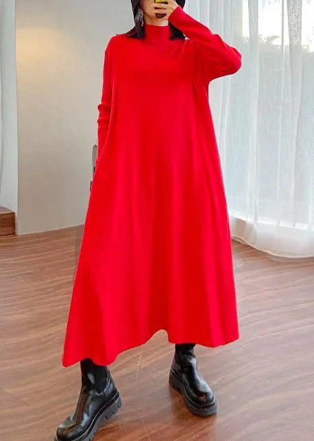 For Spring high neck large hem Sweater fall dress outfit Refashion red Big sweater dresses Stretchy Elastic Breathable For Spring high neck large hem Sweater fall dress outfit Refashion red Big sweater dresses Stretchy Elastic Breathable