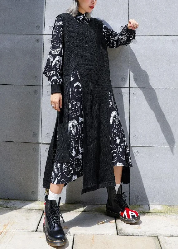 For two pieces Sweater Aesthetic plus size black asymmetric Big knit top fall Slim Fit Regular Fit Oversized