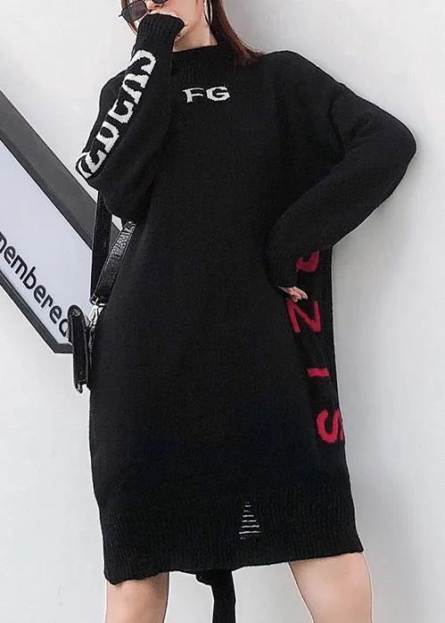 For Work alphabet Sweater high neck dress outfit plus size black Funny knit dress Zippered Buttoned Snapped For Work alphabet Sweater high neck dress outfit plus size black Funny knit dress Zippered Buttoned Snapped