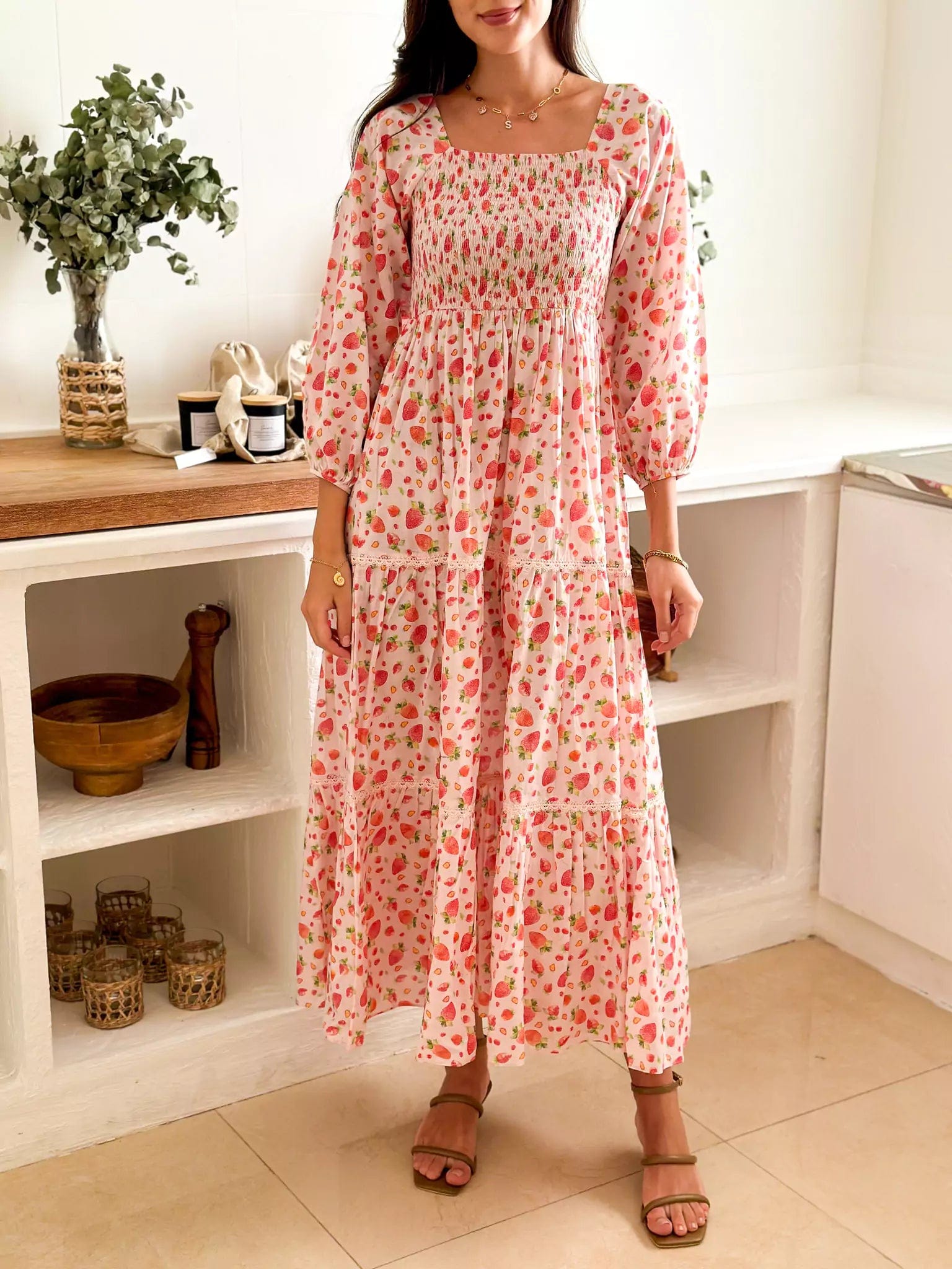 Fragaria Strawberry Long Dress Tunics Office stylish
