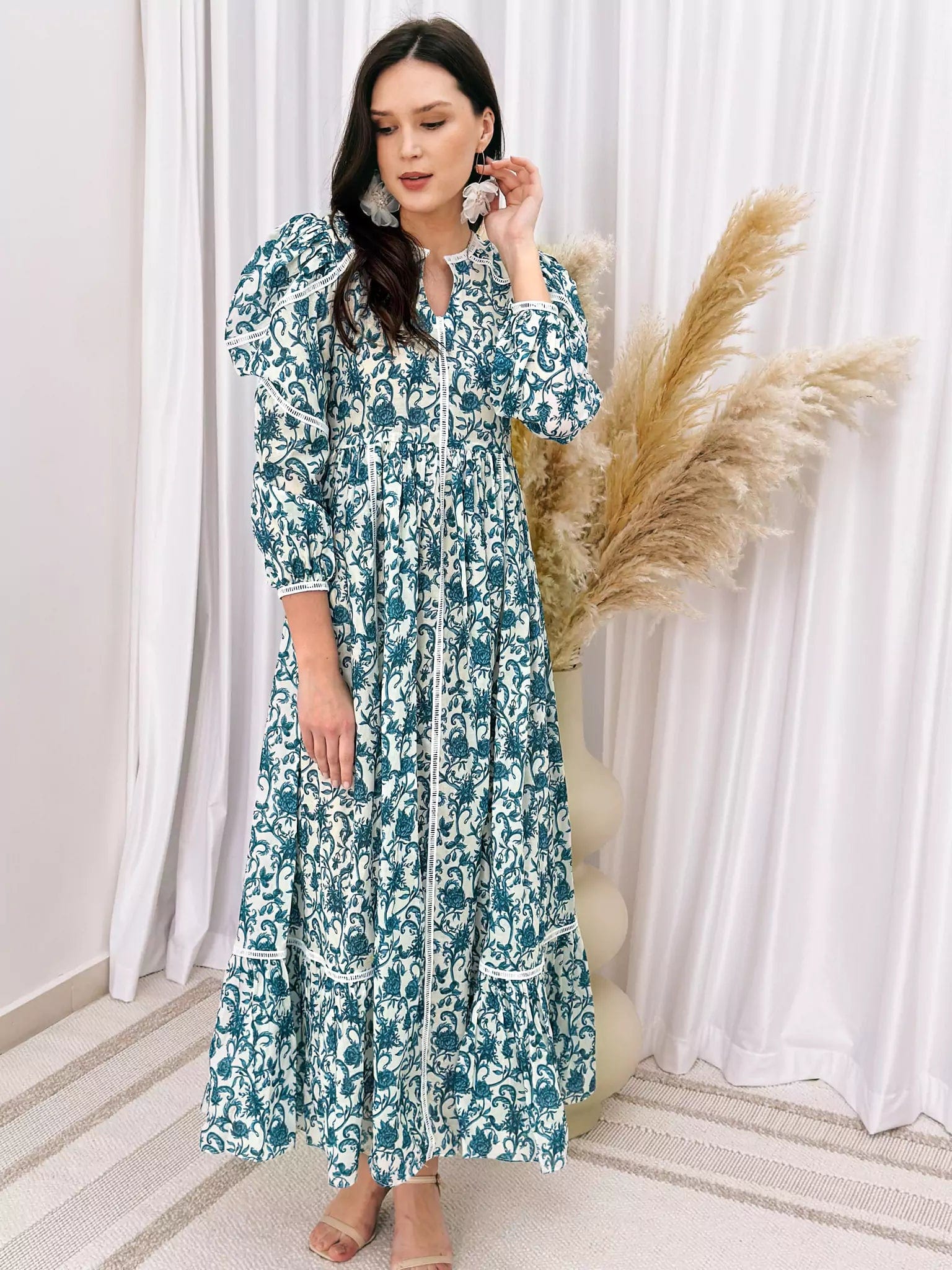 French Flora Lace Long Dress Pencil Office Professional