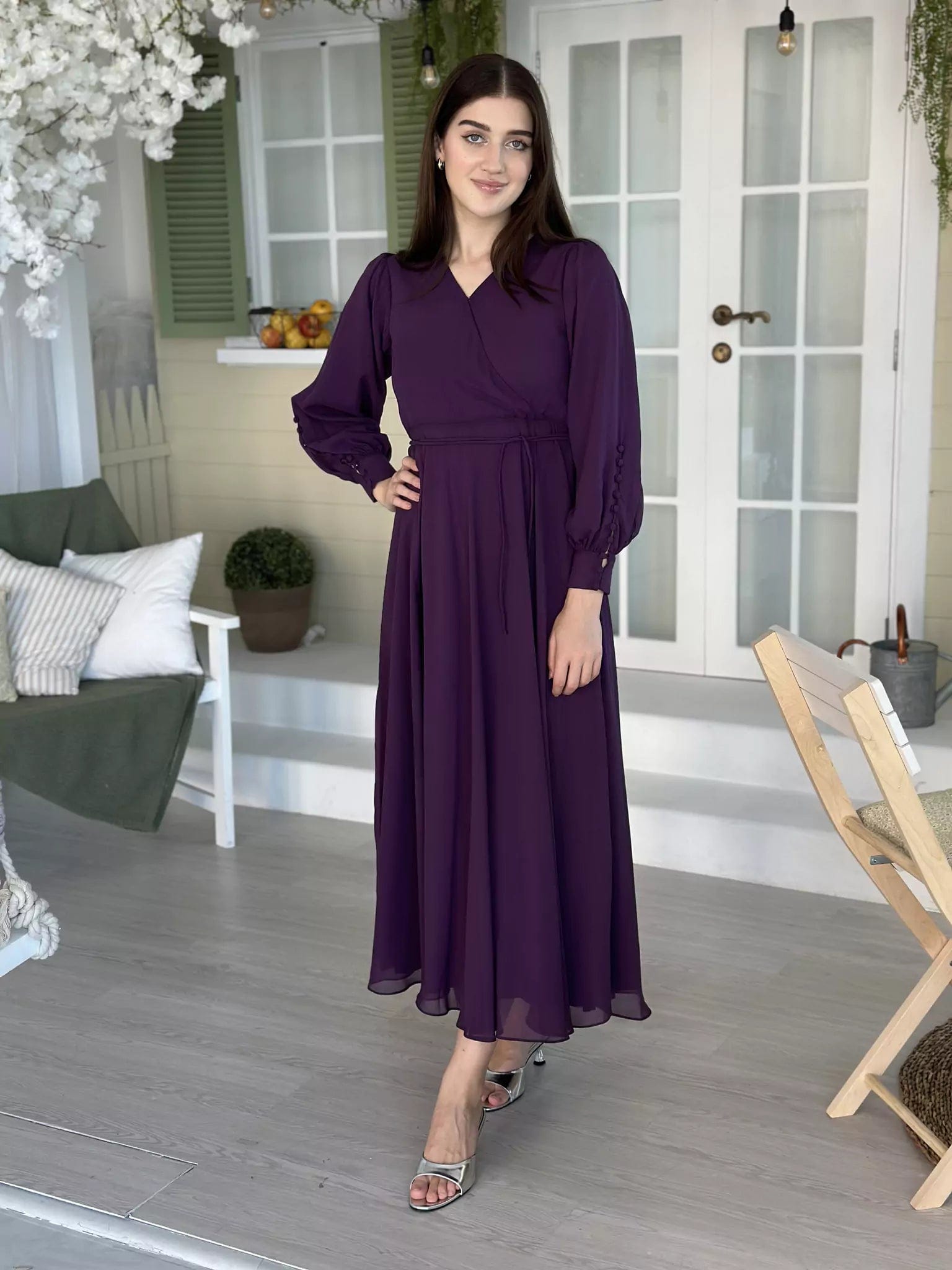 Gracie Solid Long Dress empire Waist empire